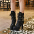 STILVOLLE DAMEN SCHWARZE PLATEAU-MITTELKNIE-STIEFEL MIT SCHNALLENRIEMEN & NIETEN